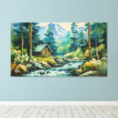 Sereniteit in de pijnboom berghut canvasprint canvas afdruk (Insitu (Houten vloer))