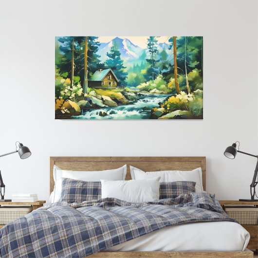 Sereniteit in de Pines Mountain Cabin Canvas Print (Insitu (Slaapkamer))