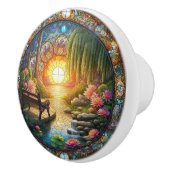 Sereniteit in de Tuin Een Bankje Onder Bloemen Keramische Knop (Rechts)