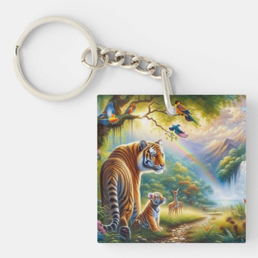 Sereniteit in het Enchanted Forest schilderij Sleutelhanger (voorkant)