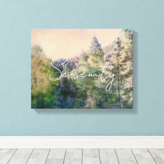 sereniteit in het landschap van de bergdenbomen in canvas afdruk (Insitu (Houten vloer))