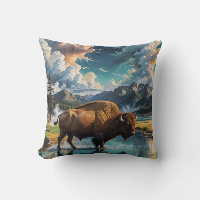 Sereniteit in het wild - Buffalo Kussen (Voorkant)