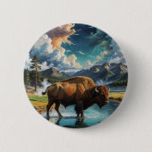 Sereniteit in het wild - Buffalo Ronde Button 5,7 Cm (Voorkant)