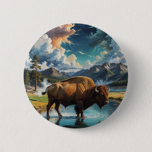 Sereniteit in het wild - Buffalo Ronde Button 5,7 Cm (Voorkant)