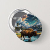 Sereniteit in het wild - Buffalo Ronde Button 5,7 Cm (Voorkant /achterkant)