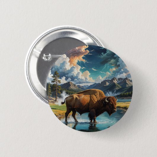 Sereniteit in het wild - Buffalo Ronde Button 5,7 Cm (Voorkant /achterkant)