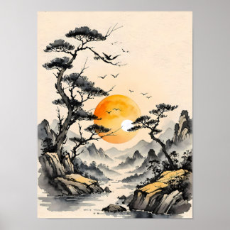 Sereniteit in Natuur: landschapskunst in Japanse s Poster