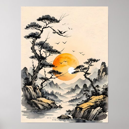 Sereniteit in Natuur: landschapskunst in Japanse s Poster (Voorkant)