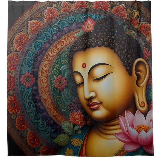 Sereniteit in symmetrie: Buddha Mandala badkamer Douchegordijn (Voorkant)