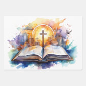 Sereniteit in Waterverf: Bijbel en Kruis Inpakpapier Vel (Voorkant 2)