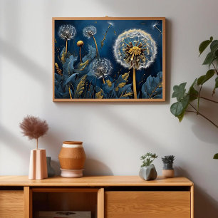 Sereniteit met paardenbloemen in Nightsky AI Art Poster