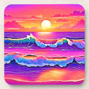sereniteit van de retrogolf-zonsondergang bier onderzetter