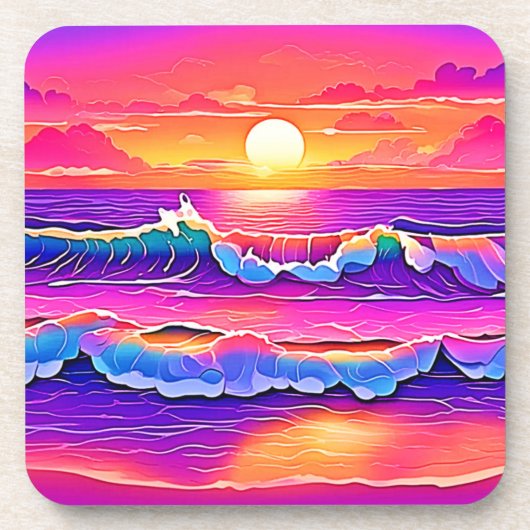 sereniteit van de retrogolf-zonsondergang bier onderzetter (Voorkant)