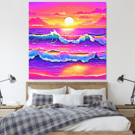 sereniteit van de retrogolf-zonsondergang canvas afdruk