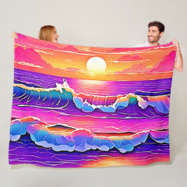 sereniteit van de retrogolf-zonsondergang fleece deken
