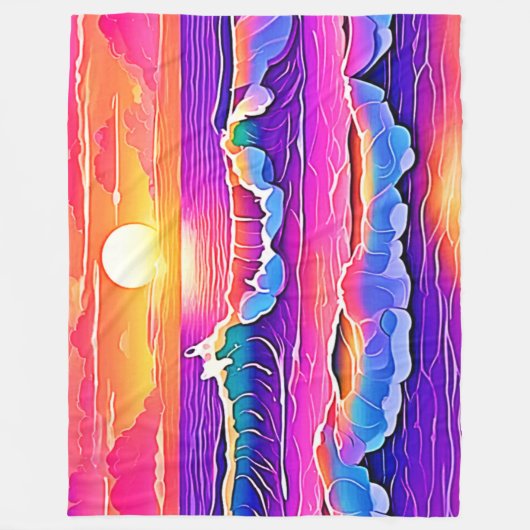 sereniteit van de retrogolf-zonsondergang fleece deken (Voorkant)
