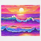 sereniteit van de retrogolf-zonsondergang fleece deken (Voorkant (Horizontaal))