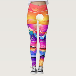 sereniteit van de retrogolf-zonsondergang leggings