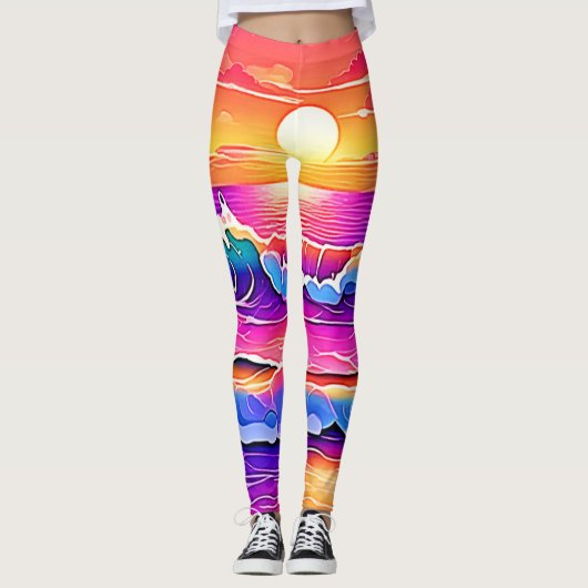 sereniteit van de retrogolf-zonsondergang leggings (Voorkant)
