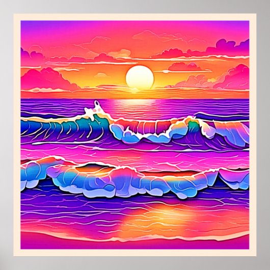 sereniteit van de retrogolf-zonsondergang poster (Voorkant)