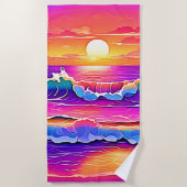 sereniteit van de retrogolf-zonsondergang strandlaken (Voorkant)