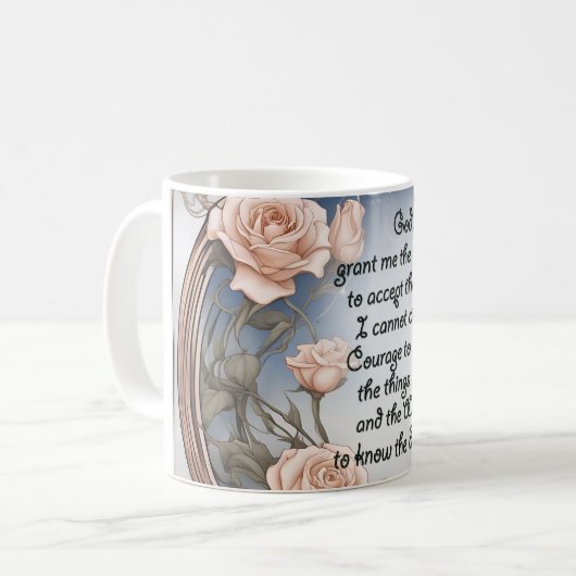 Sereniteitsgebed met bloemen en Lijst Koffiemok (Voorkant links)