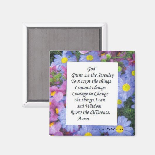 sereniteitsgebed met roze en blauwe bloemen magneet (Voorkant / Achterkant)