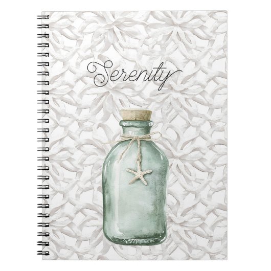 Serenity Beach Witte Koraal Zeester Fles Notitieboek (Voorkant)