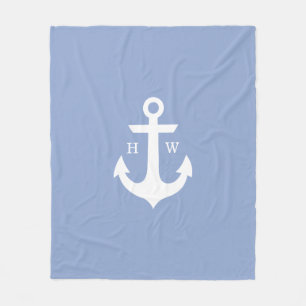 Serenity Blue Anchor Nautical Monogram Fleece Deken