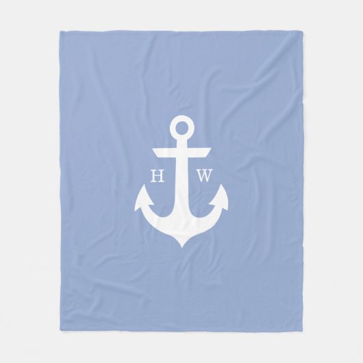 Serenity Blue Anchor Nautical Monogram Fleece Deken (Voorkant)
