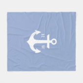 Serenity Blue Anchor Nautical Monogram Fleece Deken (Voorkant (Horizontaal))
