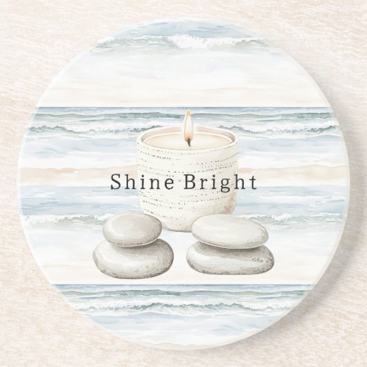 Serenity Blue Beach Ocean Candle Rocks Zandsteen Onderzetter (Voorkant)