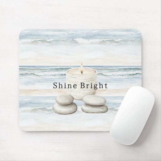 Serenity Blue Beach Ocean Candles Rocks Muismat (Met muis)