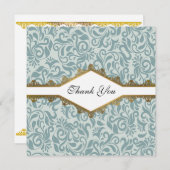 Serenity Blue Brocade Gold Lace Wedding Bedankkaart (Voorkant / Achterkant)