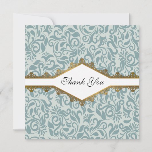 Serenity Blue Brocade Gold Lace Wedding Bedankkaart (Voorkant)