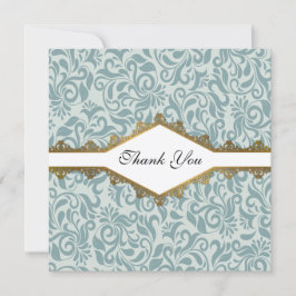 Serenity Blue Brocade Gold Lace Wedding Bedankkaart