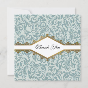 Serenity Blue Brocade Gold Lace Wedding Bedankkaart