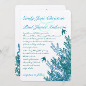 Serenity Blue en Aqua Floral Wedding Invites Kaart (Voorkant / Achterkant)