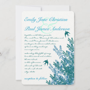 Serenity Blue en Aqua Floral Wedding Invites Kaart