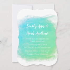 Serenity Blue en Green Waterverf Wedding Kaart