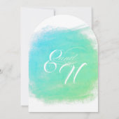 Serenity Blue en Green Waterverf Wedding Kaart (Achterkant)