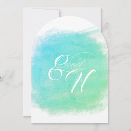 Serenity Blue en Green Waterverf Wedding Kaart (Achterkant)
