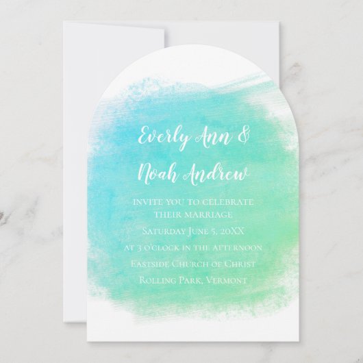 Serenity Blue en Green Waterverf Wedding Kaart (Voorkant)