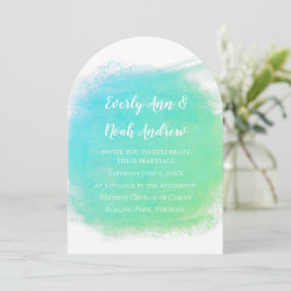 Serenity Blue en Green Waterverf Wedding Kaart