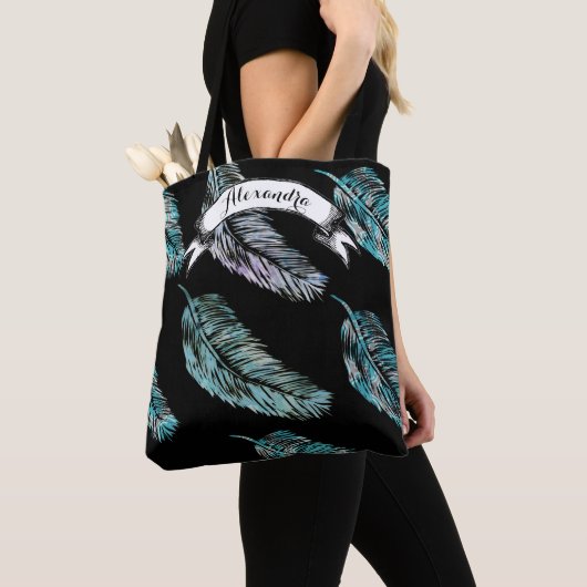 Serenity Blue en Paarse Waterverf Tote Bag (Dichtbij)