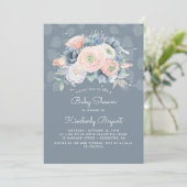 Serenity Blue Peach en Roos Floral Baby shower Kaart (Staand voorkant)