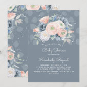 Serenity Blue Peach en Roos Floral Baby shower Kaart (Voorkant / Achterkant)