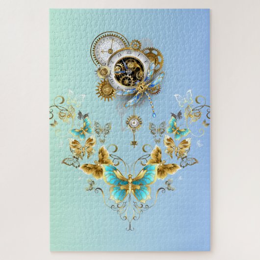 Serenity Engine – Teal Mechanische Bloem Legpuzzel (Verticaal)