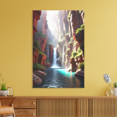 Serenity Falls: Majestueuze Kloofontsnapping Canvas Afdruk (Insitu (Woonkamer))