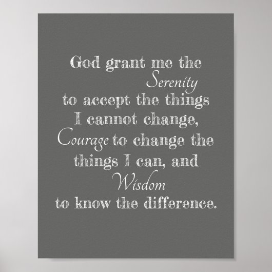 Serenity gebed poster vet grijs en wit citaat (Voorkant)